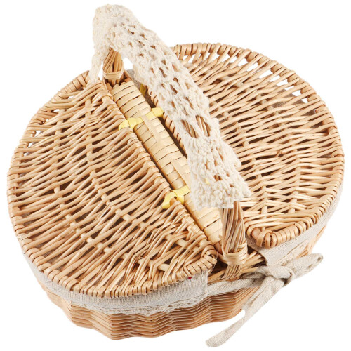 Basket Wicker Camping Picnic ja puinen 2