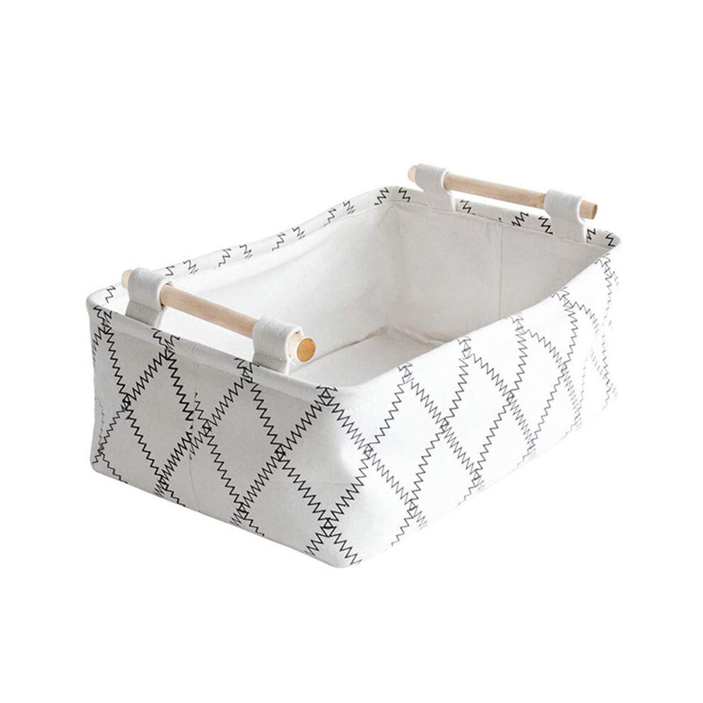 Panier de rangement décoratif avec poignées en bois Blanc M