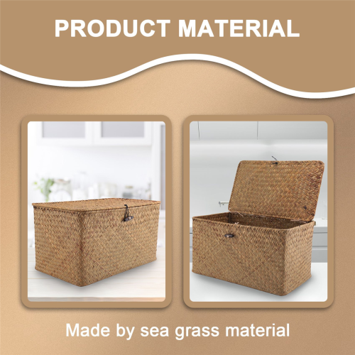 Handmade Straw Woven Storage Basket with Lid Seagrass(M) 1