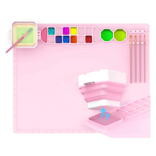 Silicone Painting Mat with Cup, 5 Craft Brush Cleaning Tools