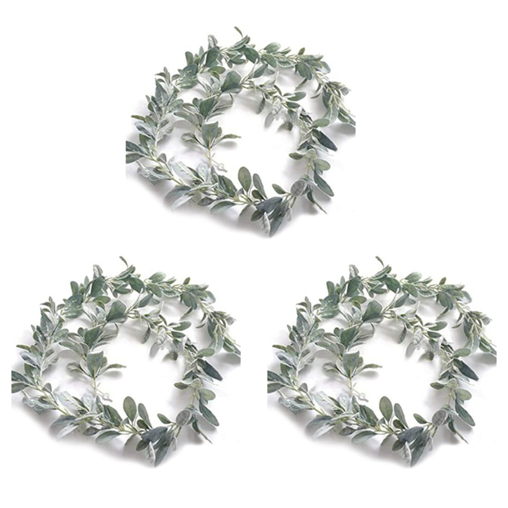 Guirlande d'oreilles d'agneau artificielles de 3 pièces de 6,7 pieds - Feuille d'eucalyptus succulente d'automne