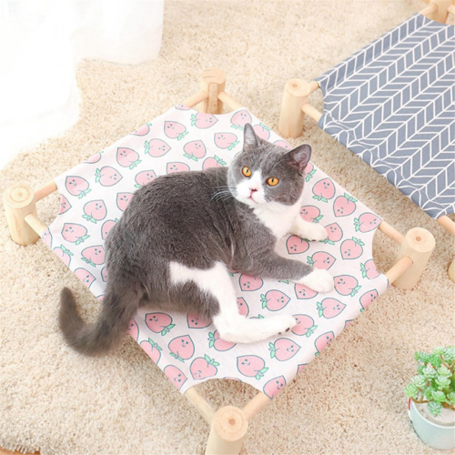 Cama hamaca de madera para gatos y perros con refrigeración elevada 2