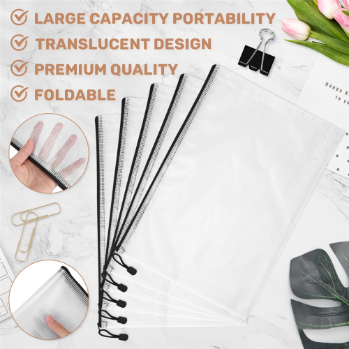 12PCS A3 Folder, Information Zipper Bag Plastic Wallet Mesh File 2