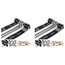2-delige set speelwegtape voor speelgoedauto's en treinen, 3 rollen, 4,8 cm x 5 m, rechte bochten, verkeersborden - kindercadeaus