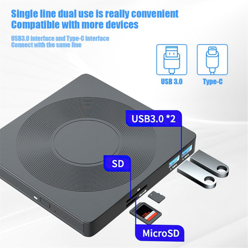 Εξωτερική μονάδα CD/DVD 6 σε 1 USB3.0 Type C CD DVD RW VCD Οπτική 1