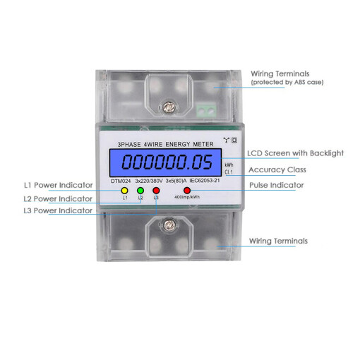 3 Phase 4 Wire Energy Meter 220/380V 5-80A Consumption KWh 2