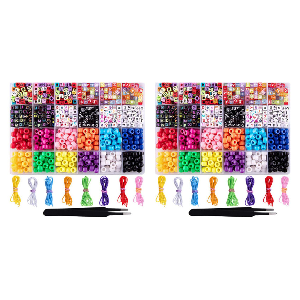 2000x armband maken kralen ABC letter alfabet met 16 rollen kleurrijk elastisch touw
