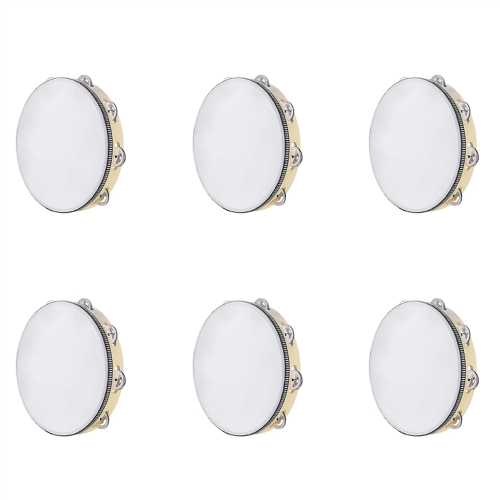 6X Tambourine for Adults 10 Inch Hand Held Drum Bell Metal Jingles Percussion Gift Musical Educational Instrument