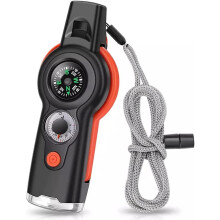 (orange) Emergency Survival Whistle With Lanyard,7 In 1 Survival Multitool Loud Safety Whistle With Led Light