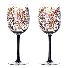 2Pcs Autumn Tree Wine Glass - Fall Colors Hand Painted Leaf