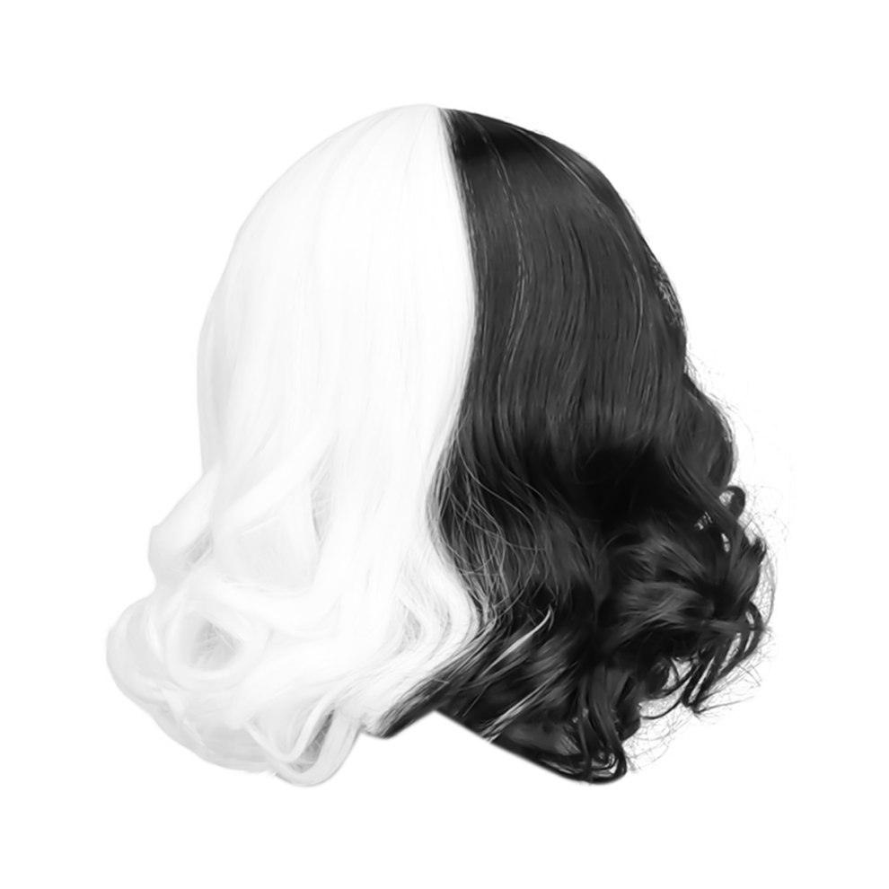 Spactz Unisex White Wigs With Bangs Shoulder Length Wavy Wig(Black And )