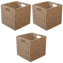 3X Woven Seagrass Farmhouse Kitchen Storage Organizer Basket Bin with Handles for Cabinets,Pantry,Bathroom,Laundry Room