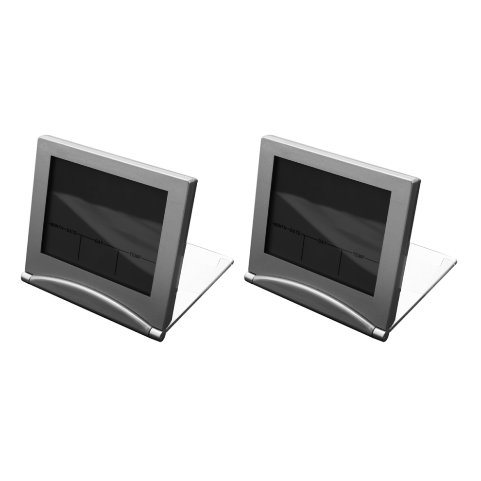 2X Réveil de voyage, affichage LCD numérique, horloges de bureau pliables avec snooze, rétroéclairage, température, date 12/24 heures