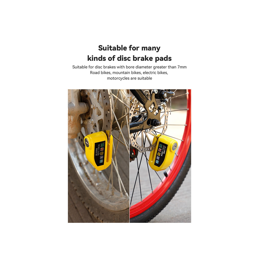 Bicycle Disc Brake Lock Alarm Bike Safety System for Scooter(Yellow)