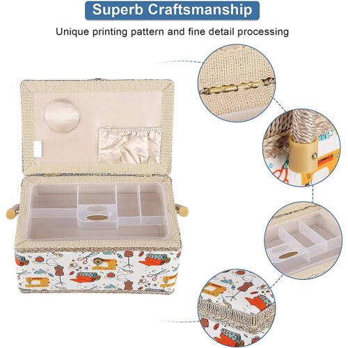 Fabric Sewing Basket with Removable Tray Household Storage Box 2