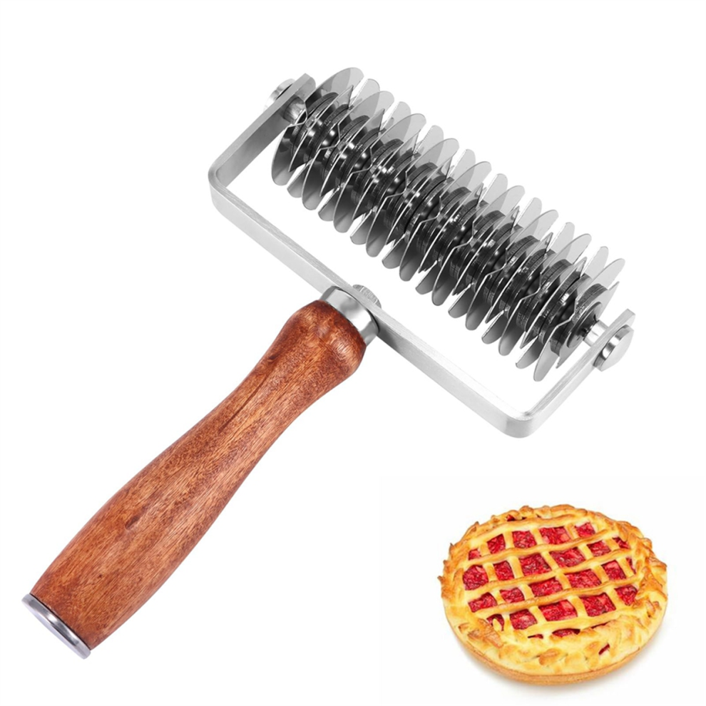 Coupe-pâte à treillis avec manche en bois - Acier inoxydable de qualité supérieure
