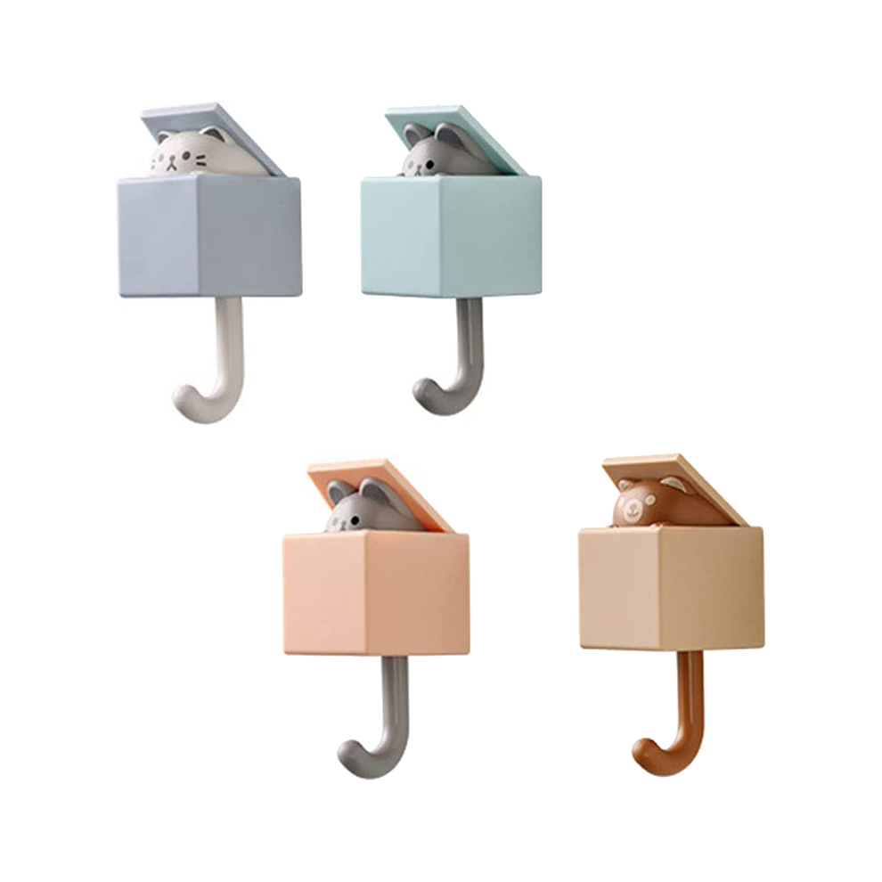 4Pcs Adhesive Coat Hook, Cute Pet Hooks For Coat, Scarf, Hat 4853799496198