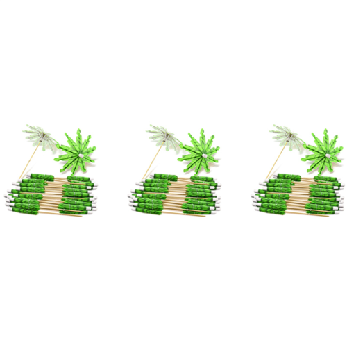 120X Green Coconut Tree Toothpicks Paper Umbrellas Handmade Cocktail Parasol Sticks for Decorations
