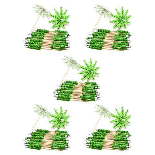 200X Green Coconut Tree Toothpicks Paper Umbrellas Handmade Cocktail Parasol Sticks for Decorations