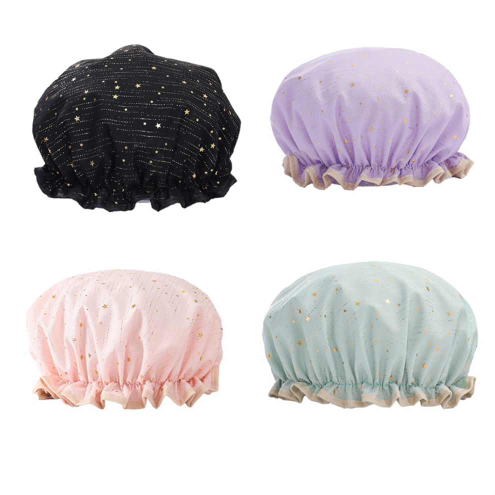 Spactz 4 Pack Waterproof Reusable Shower Cap, Elastic Bathing Hat