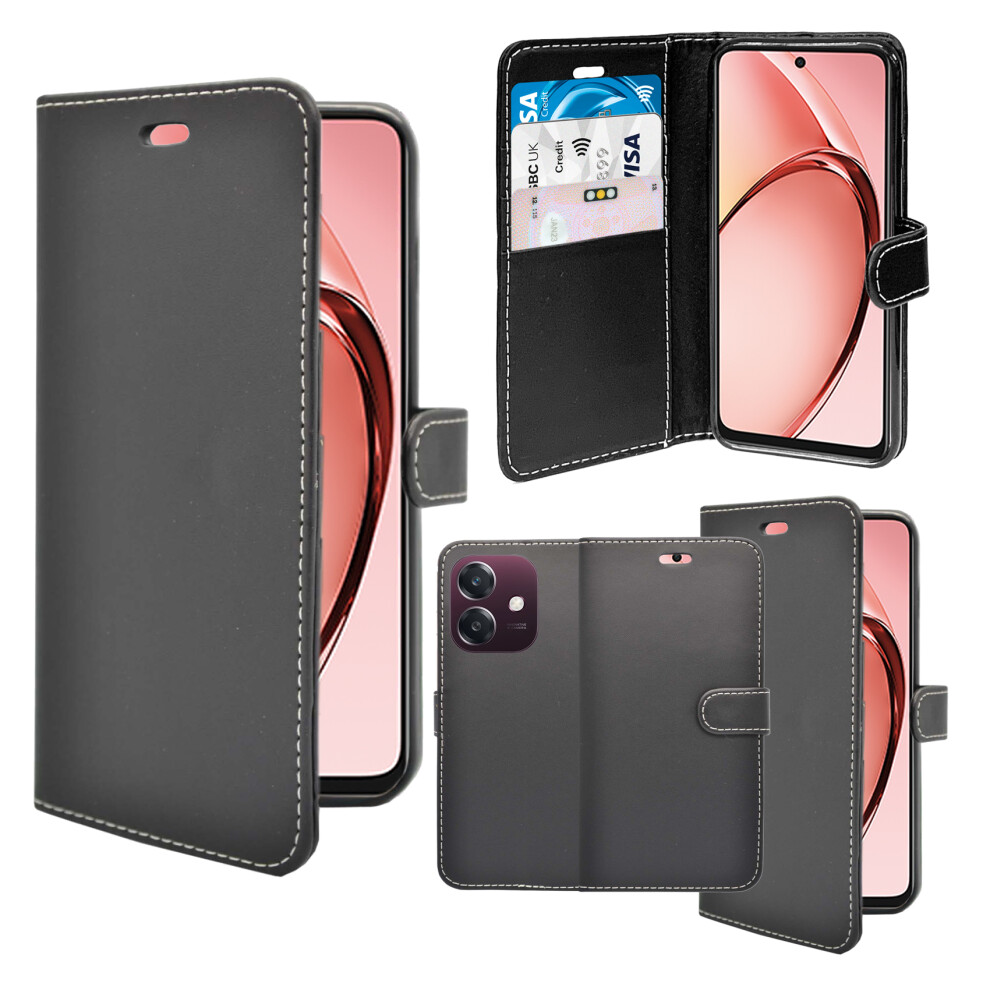 (Black) For Oppo A40 Wallet Flip Cover Case Black 3477409523626