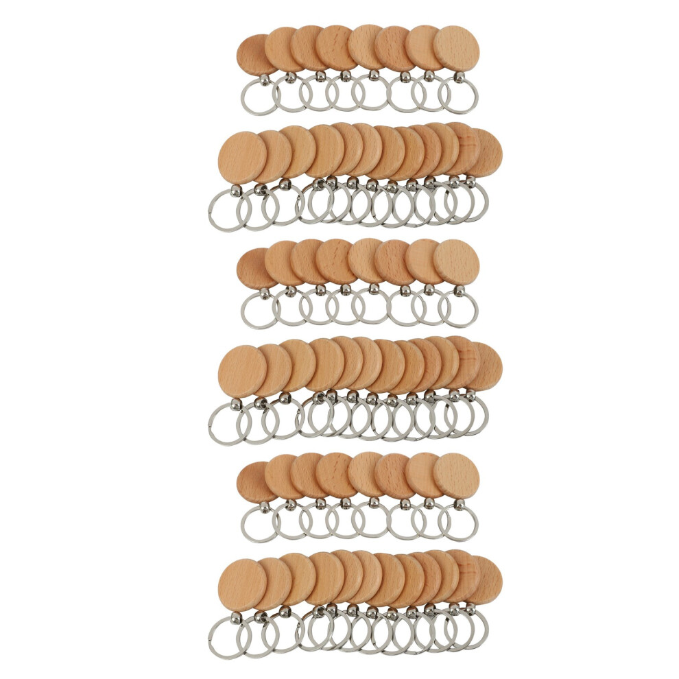60Pcs Blank Round Wooden Keychain Diy Key Tag Gift 4852972357073