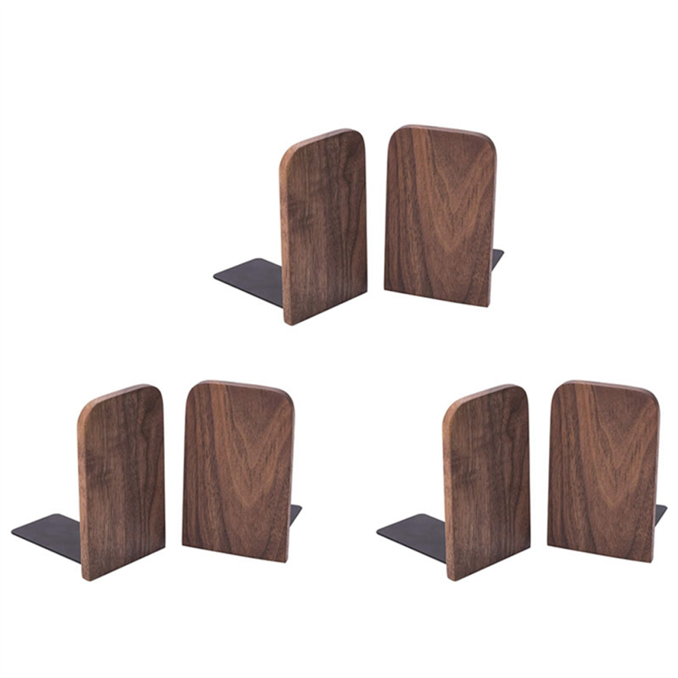 Lot de 6 serre-livres en bois avec base en métal, support de livre robuste en noyer noir, points antidérapants pour bureau