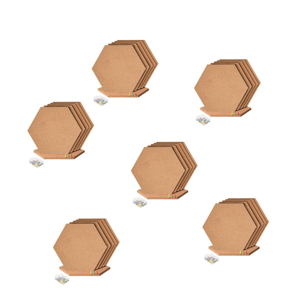 Lot de 36 dalles hexagonales en liège auto-adhésives épaisses pour tableaux mémo muraux, punaises, bulletins décoratifs