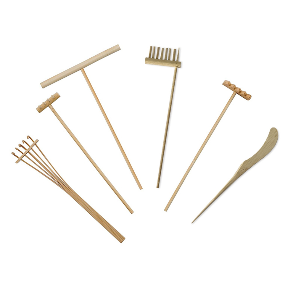 Ensemble de 3 mini râteaux japonais en bambou, kit de jouets thérapeutiques en bois pour la méditation de la paix spirituelle