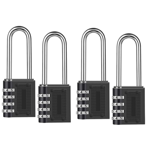 4 Pack Outdoor Combination Padlock Long Shackle Lock 6.5cm Waterproof Digit Resettable