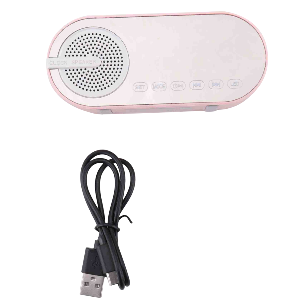 Portable Bluetooth Speaker With Digital Clock Night Light/Pink 4853799439133