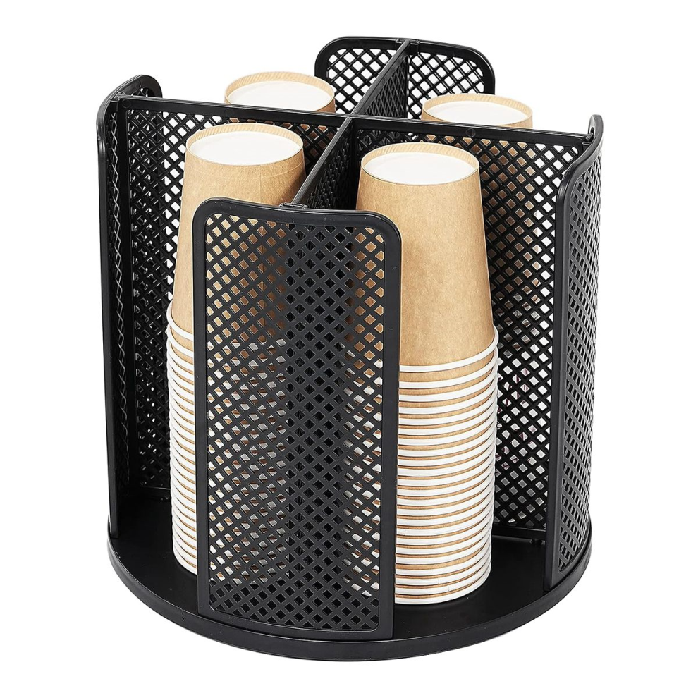 Organizer Girevole Per Tazze E Coperchi Con 4 Scomparti, Nero-image