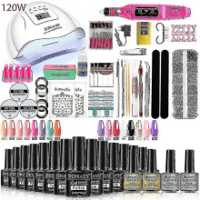 (YH33-2) Nail Gel Kit Professional Nail Set With 120w/54w Uv Nail Lamp And Nail Drill Compatible All Drying Gel Nail Polish Manicure Set