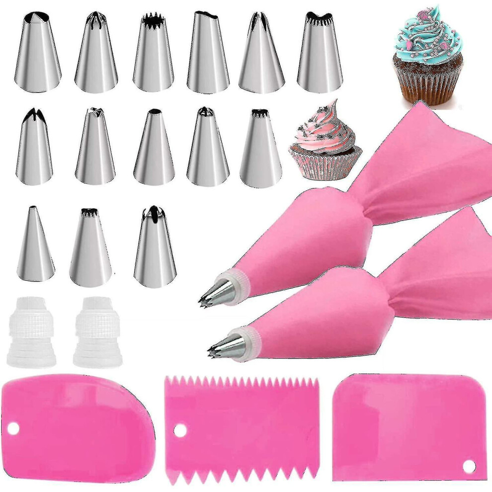 New 21Pcs Piping Bags And Tips Set Pastry Bag 14 Stainless Steel Nozzle
