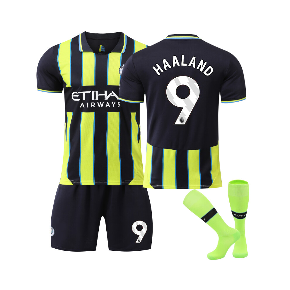 (28(150-160CM)) Customizable 2425 Ma_nchester City Away HA_ALAND #9 Sport Clothing With Socks