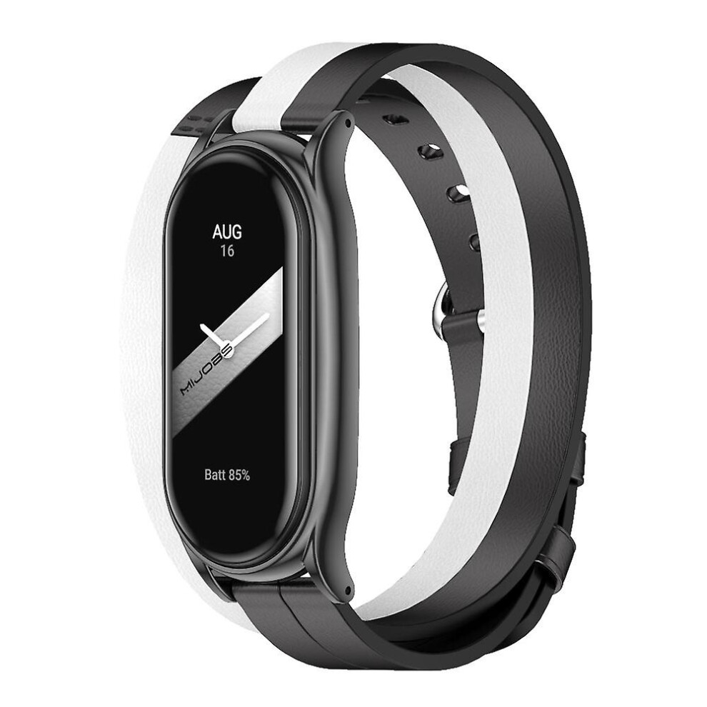 (Black White) Mijobs Leather Watch Band For Xiaomi Mi Band 8 White,Black 8792504072516