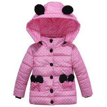 (Pink, 3-4 Years) Kids Girl Mickey Mouse Polka Dot Winter Quilted Padded Coat Puffer Jacket Hooded Outwear 3-5years