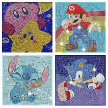 Kids Cartoon Characters Super Mario Stitch Diamond Painting Kits, 4 Pack Diamond Art For Kids Beginners, 5d Diy Gem Painting Big Realistic Gem Full Dr