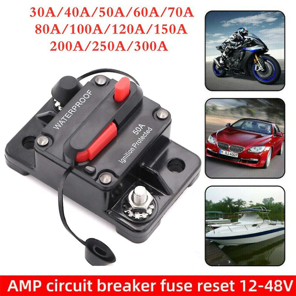(Black 30A) 30A To 300A 12V-48V Circuit Breaker Power Protect Fuse Trolling With Manual Reset Waterproof Car Boat Manual 9372166591212