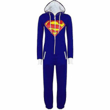 (Blue, L) New Adult Superhero Cosplay Pajama Unisex Blue Black Bat Pattern Role Onesie Autumn Winter Hoodie One Piece Sleepsuit Homewear High Quality