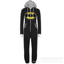 (Black, XL) New Adult Superhero Cosplay Pajama Unisex Blue Black Bat Pattern Role Onesie Autumn Winter Hoodie One Piece Sleepsuit Homewear High Quality