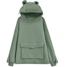 Women's/girl's Cute Frog Hoodie Pullover Zipper Mouth Hooded Sweatshirt With Large Front Pocket