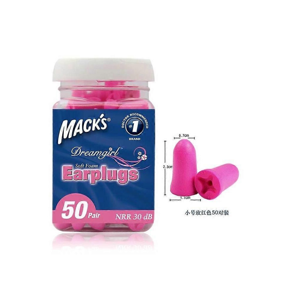 (Pink) 50Pairs Mack's Ultra Soft Foam Earplugs Noise Reduction Comfortable Earplug Sleep Ear Plugs 3247719435571