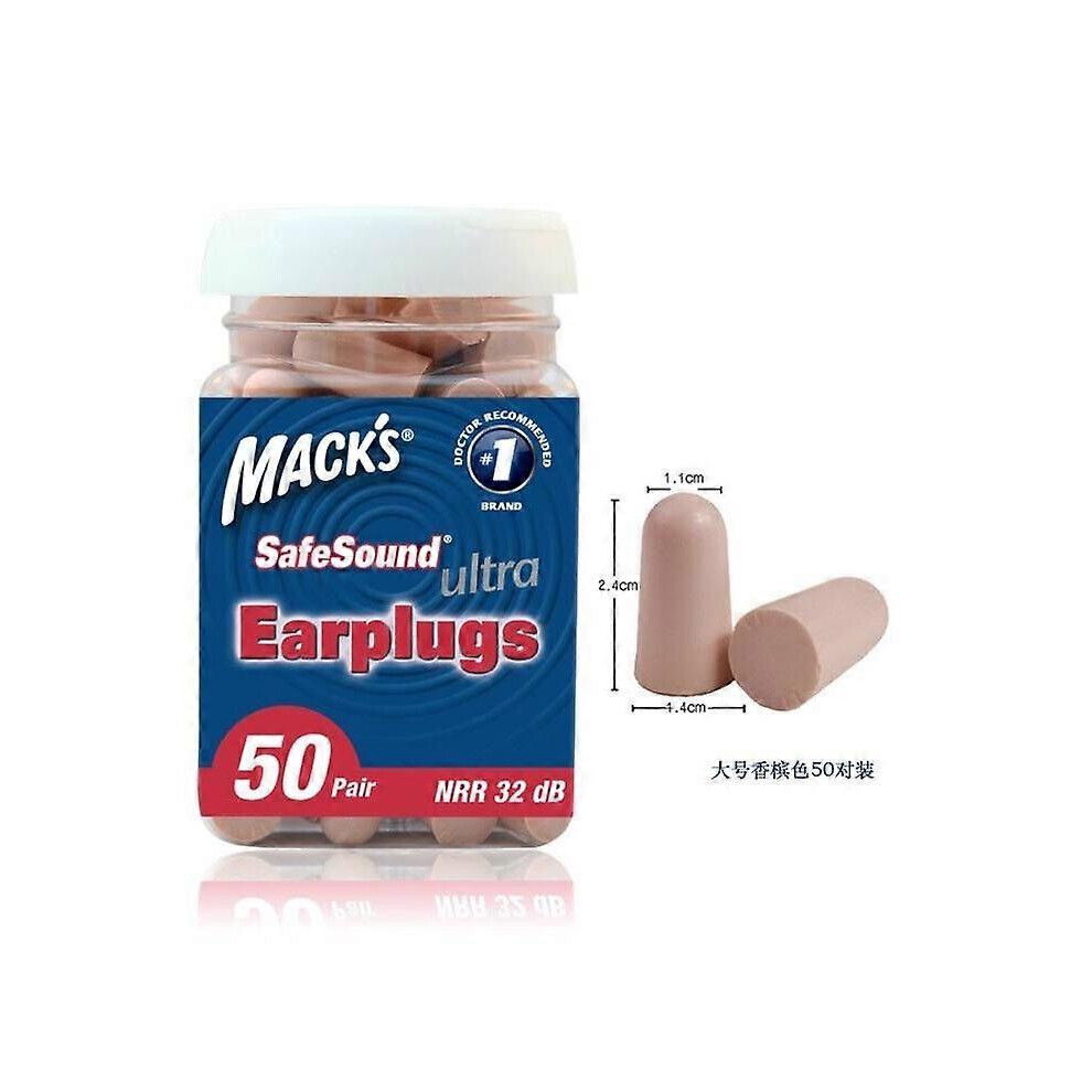 (Auburn) 50Pairs Mack's Ultra Soft Foam Earplugs Noise Reduction Comfortable Earplug Sleep Ear Plugs 3247719435557