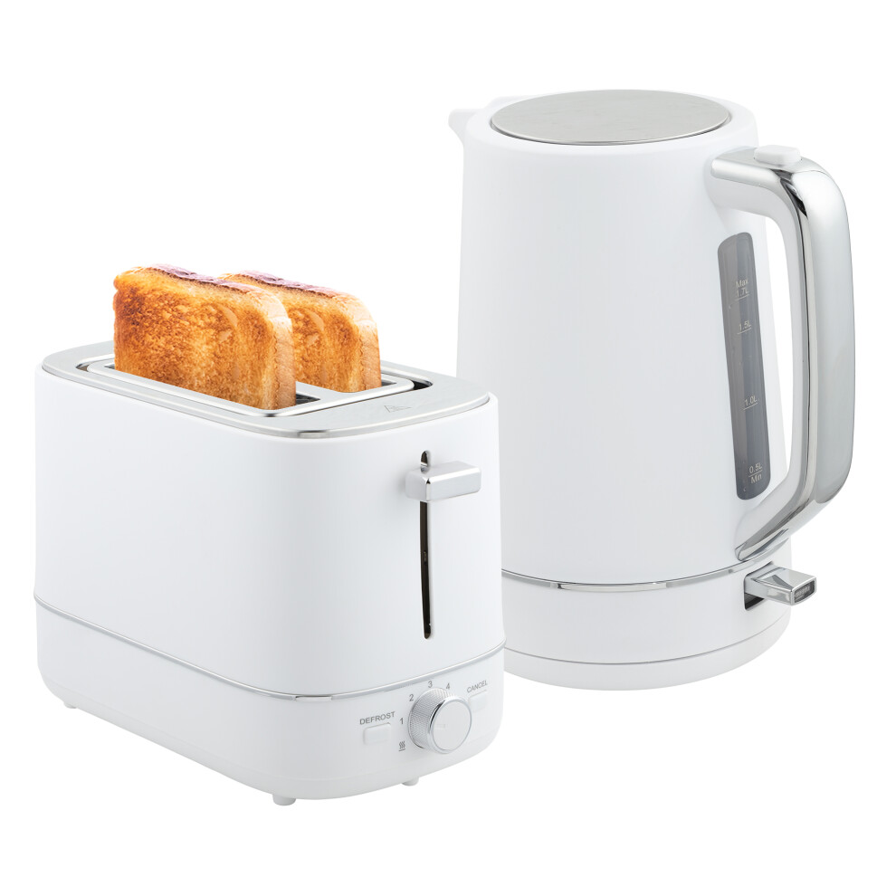 (HOMCOM 1.7L 3000W Fast Boil Electric Kettle and 2 Slice Toaster Set, White) HOMCOM 1.7L 3000W Fast Boil Electric Kettle