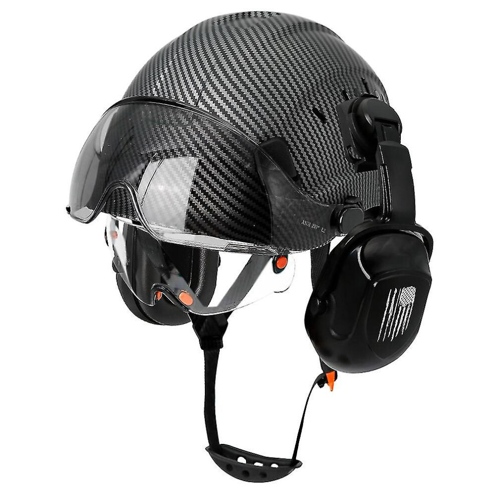 (carbon fiber black) Ce Construction Safety Helmet With Visor Built In Goggle Earmuffs For Engineer Hard Hat Ansi Industrial Work Cap Head Protection