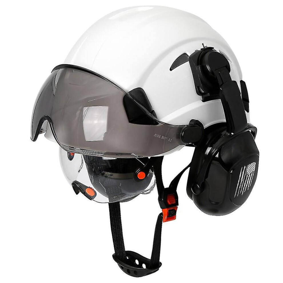 (Cr08 A With Earmuffs) Ce Construction Safety Helmet With Visor Built In Goggle Earmuffs For Engineer Hard Hat Ansi Industrial Work Cap Head Protectio 8994440275840