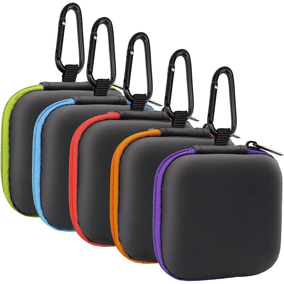 5Pack Square Earbud Case Portable Eva Carrying Case Storage Bag Cell Phone Accessories Organizer With Carabiner For Earphone, Earbud, Earpieces, Sd Me 8792504095157