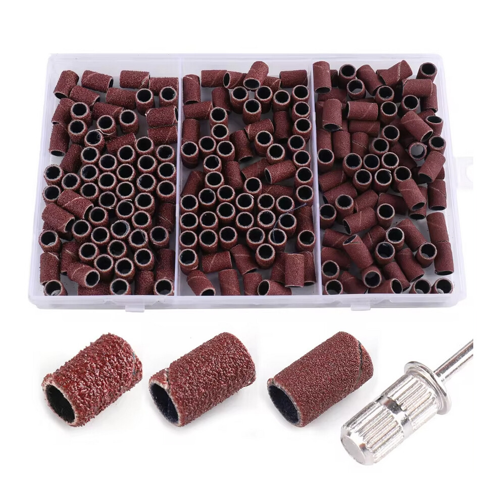 Ax Trade 210Pcs/Box Sanding Cap Bands For Electric Manicure Machine 180/120/80 Grit Nail Drill Grinding Bit Files Pedicure Tool Set
