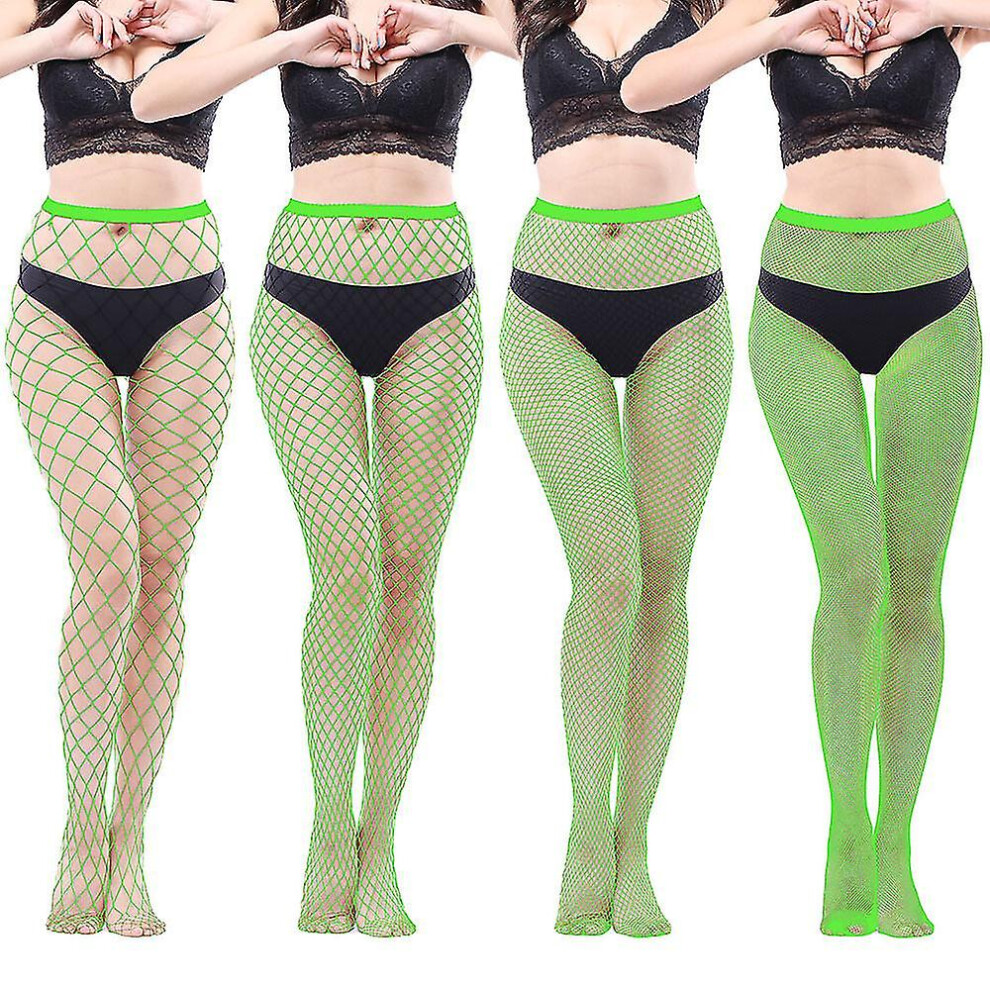 Green (Fluorescent ) High Waisted Fishnet Tights Stockings Women, High Waist Fishnets Sheer Pantyhose (One Size)